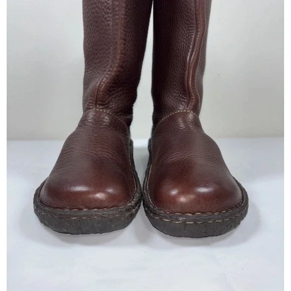 BORN Womens 9.5M Brown Pebbled Leather Boots W6807 Calf High Slouch Comfort Chic - Picture 2 of 14